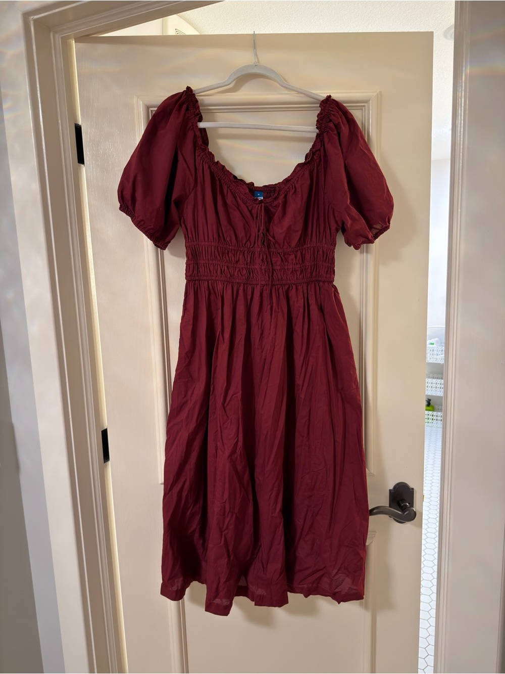 Old Navy Maroon Puff-Sleeve Midi Dress